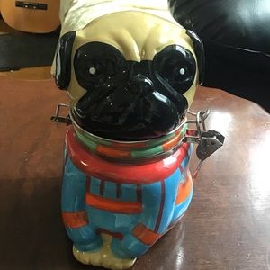 Sweater Pug Ceramic Hinged Cookie/ Candy Jar
